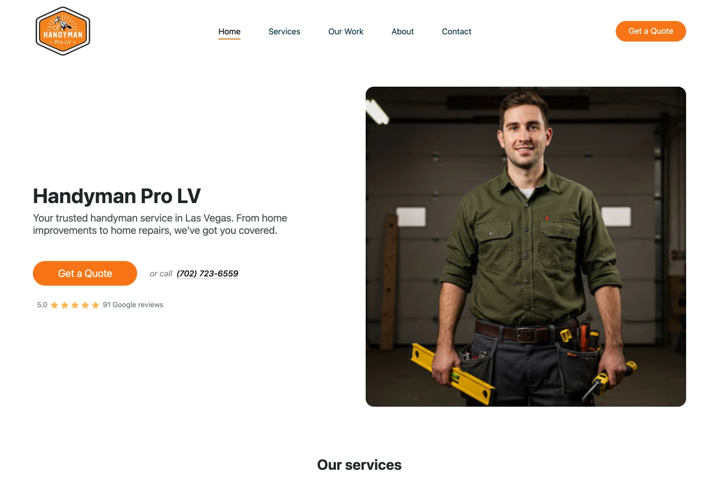 Handyman Pro Las Vegas website. Local business web design Las Vegas by Website SRQ